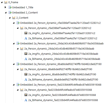Design mode shows the Embedded Dynamic Repeater Dashboard has added multiple instances of the same components.